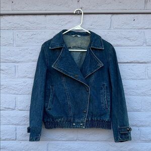 Vintage Denim Blue Women's Moto Jacket